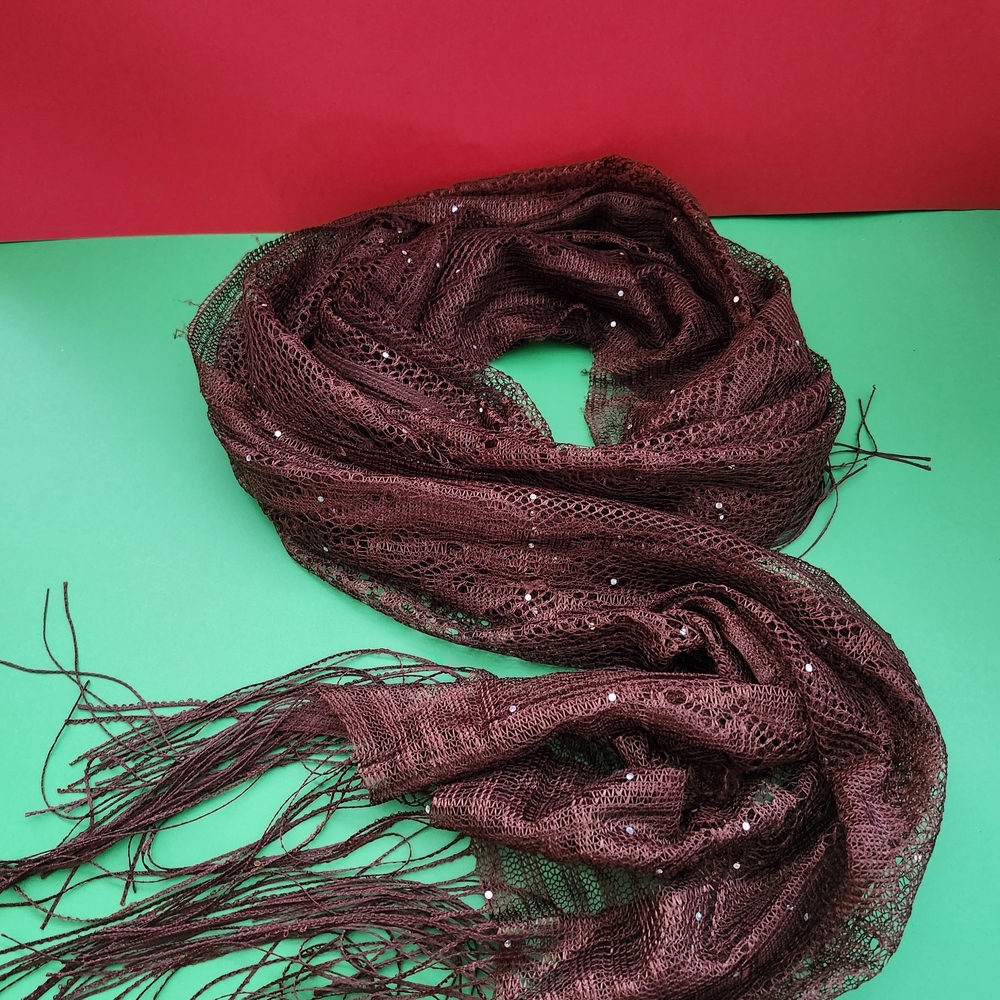 Elegant Brown Scarf with Sequins